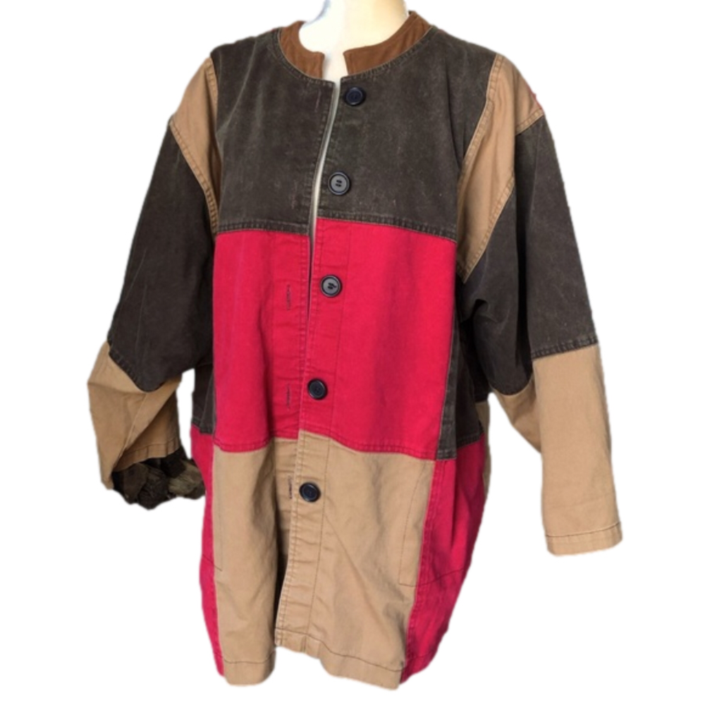Vintage 90s Patchwork Color Block Canvas Jacket Size XL Retro